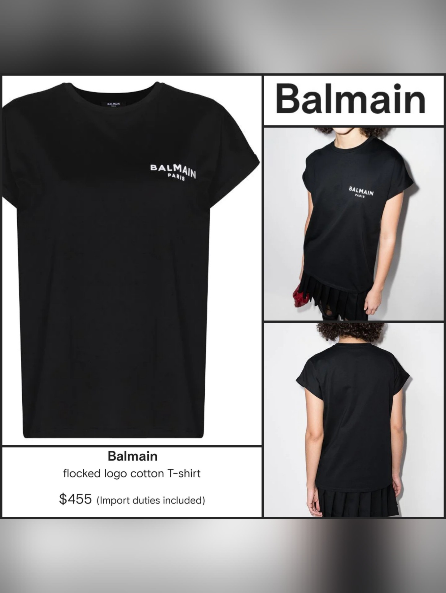 Balmain Cotton T-Shirt - Cuff Short Sleeve Shirt - Black White Logo